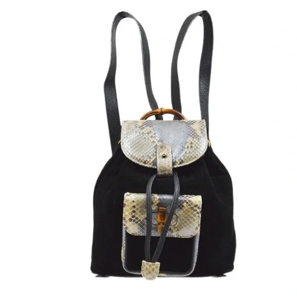 Gucci Python/Suede Bamboo Backpack Gucci Bamboo Brown Suede Backpack main image 3